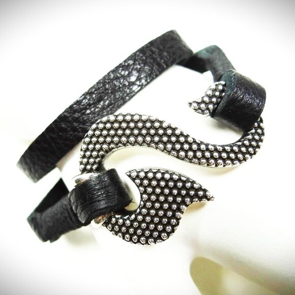 KING BABY Versatile Black Leather Sterling Silver Tribal...